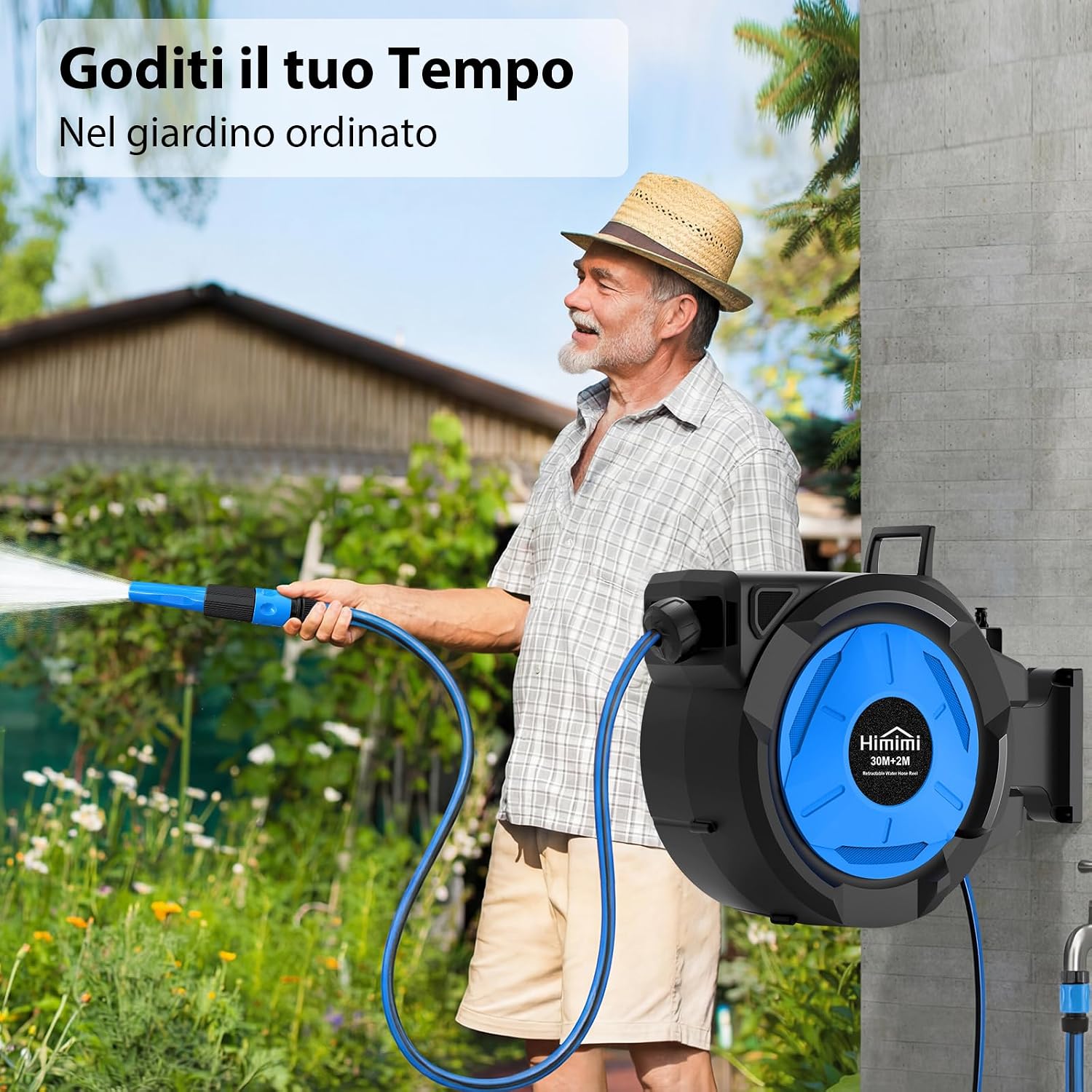 Detalle de Himimi Avvolgitubo Retrattile da Parete 30 m + 2 m, 1/2" – Autoforfettante con Rientro Lento e Rotazione 180°
