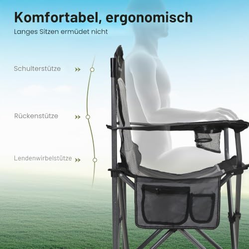 Thumbnail 6 de HIGH POINT SPORTS Campingstuhl Faltbar Angelstuhl Mesh-Rücken Klappstuhl – 160 kg belastbar