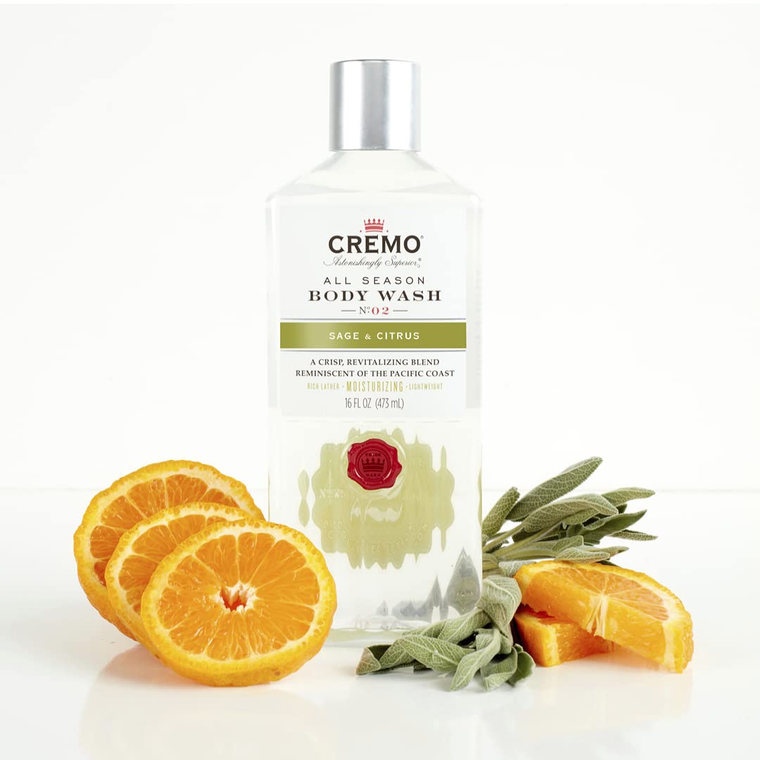 Detalle de CREMO Feuchtigkeitsspendendes Body Wash für Männer – Duschgel mit Salbei & Zitrusfrüchten, 473 ml