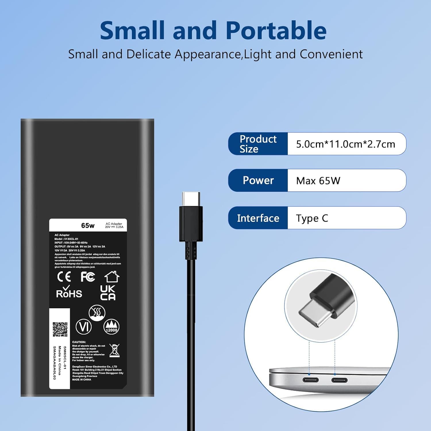 Thumbnail 1 de New 65W USB-C Power Adapter for Dell Latitude, XPS and Chromebook 3100/2-in-1 devices