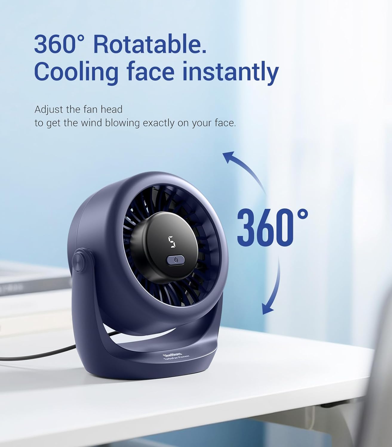 Thumbnail 5 de Diveblues TurboBreeze Portable Turbo Desk Fan 5” – Quiet USB Desk Fan with 5 Speeds and 360° Tilt