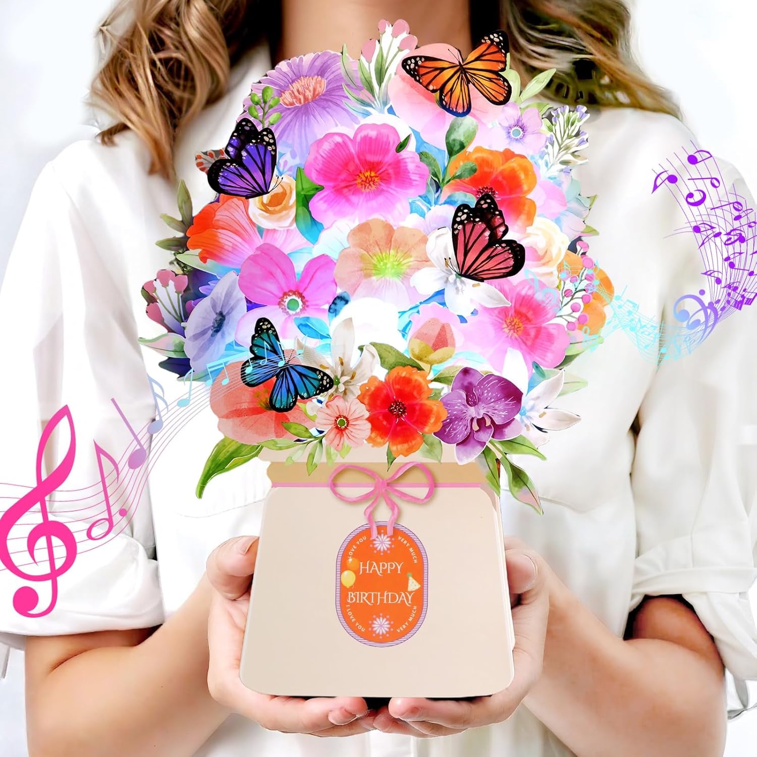 Detalle de WUJUN Birthday Cards: Light & Music 10-Inch Forever Flower Bouquet Card