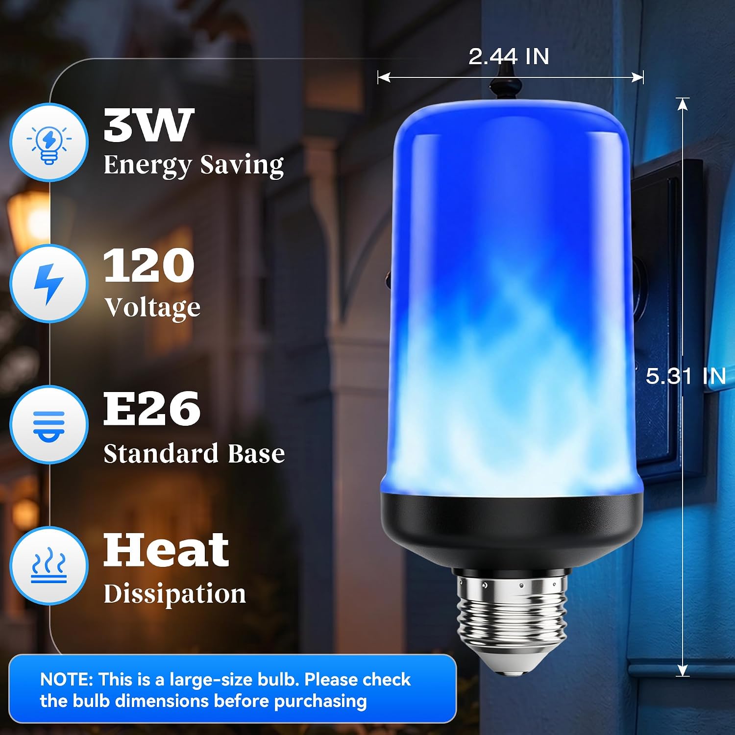 Thumbnail 6 de Hyrion Blue LED Flame Bulb, E26 Base