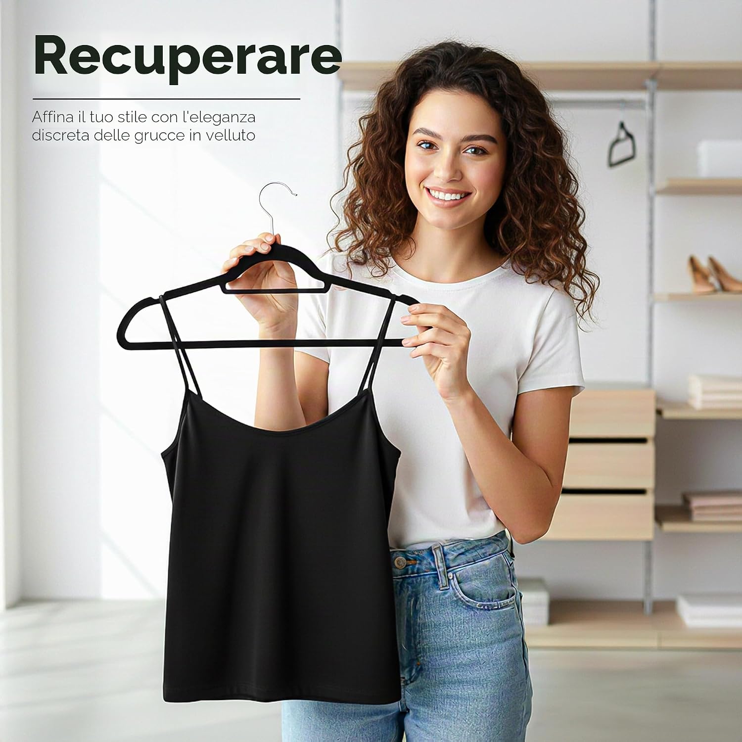 Detalle de Utopia Home Grucce in Velluto Antiscivolo – Appendini resistenti, set da 50, Nero