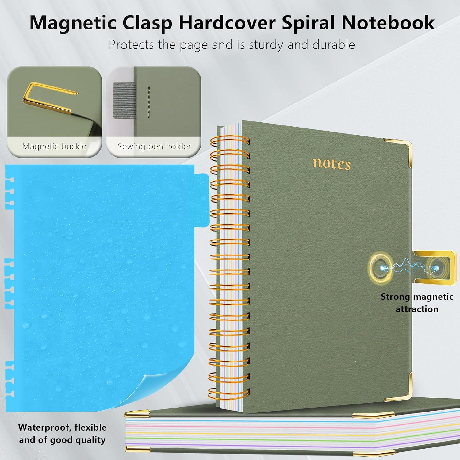 Thumbnail 1 de Veytust Hardcover Spiral Notebook, 8 x 10 in, 300 Pages, Sage Green