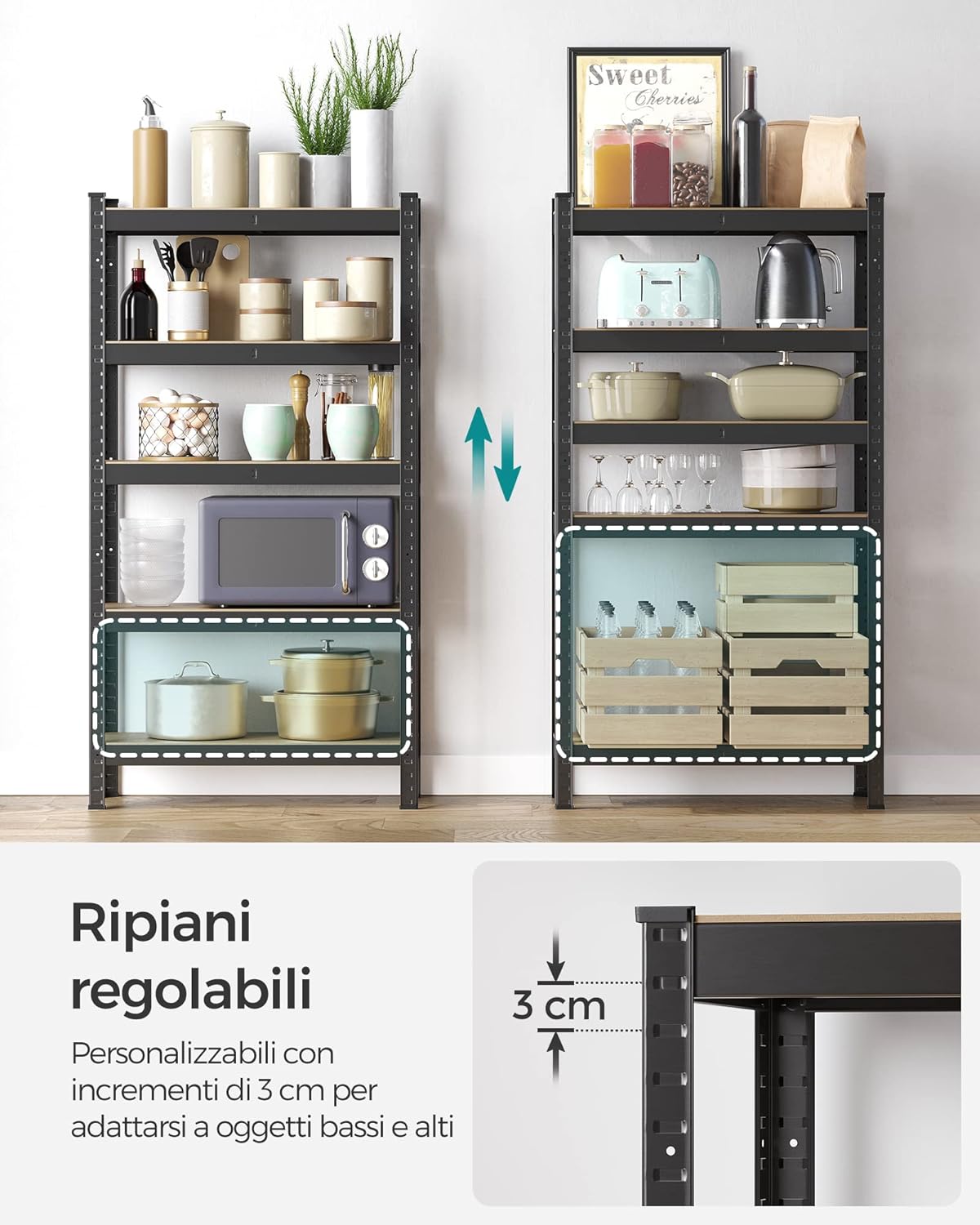 Thumbnail 4 de SONGMICS GLR030B22 set da 2 scaffali metallici a 5 ripiani regolabili, struttura in acciaio, 30 x 75 x 150 cm