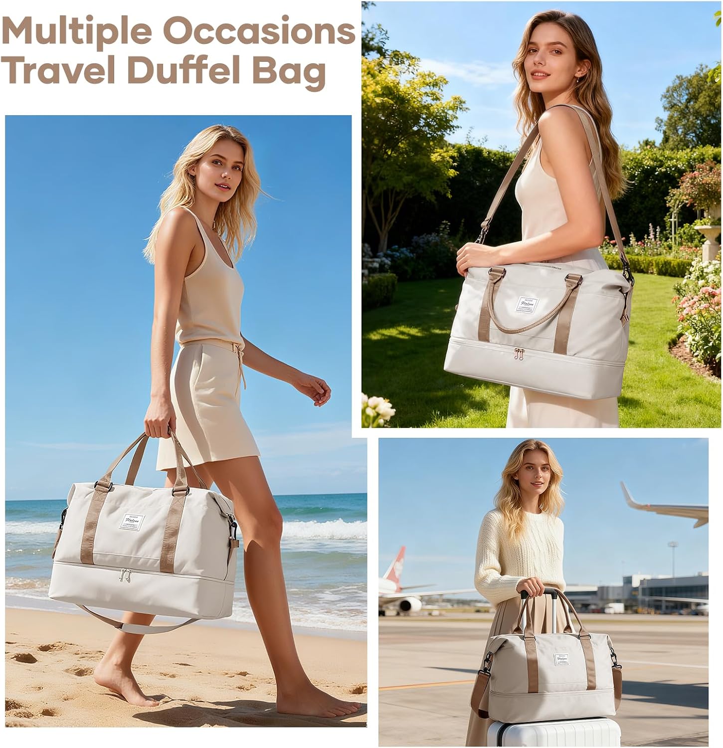 Detalle de HPLQQ Weekender Reisetasche für Damen (45 x 36 x 20 cm) mit Schuhfach und Nassfach – Easyjet Handgepäck Kliniktasche Travel Duffle Bag