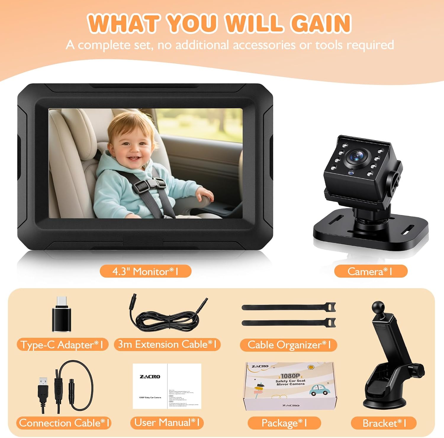 Thumbnail 6 de Zacro Baby Car Camera HD 1080P Car Mirror 4.3'' Display
