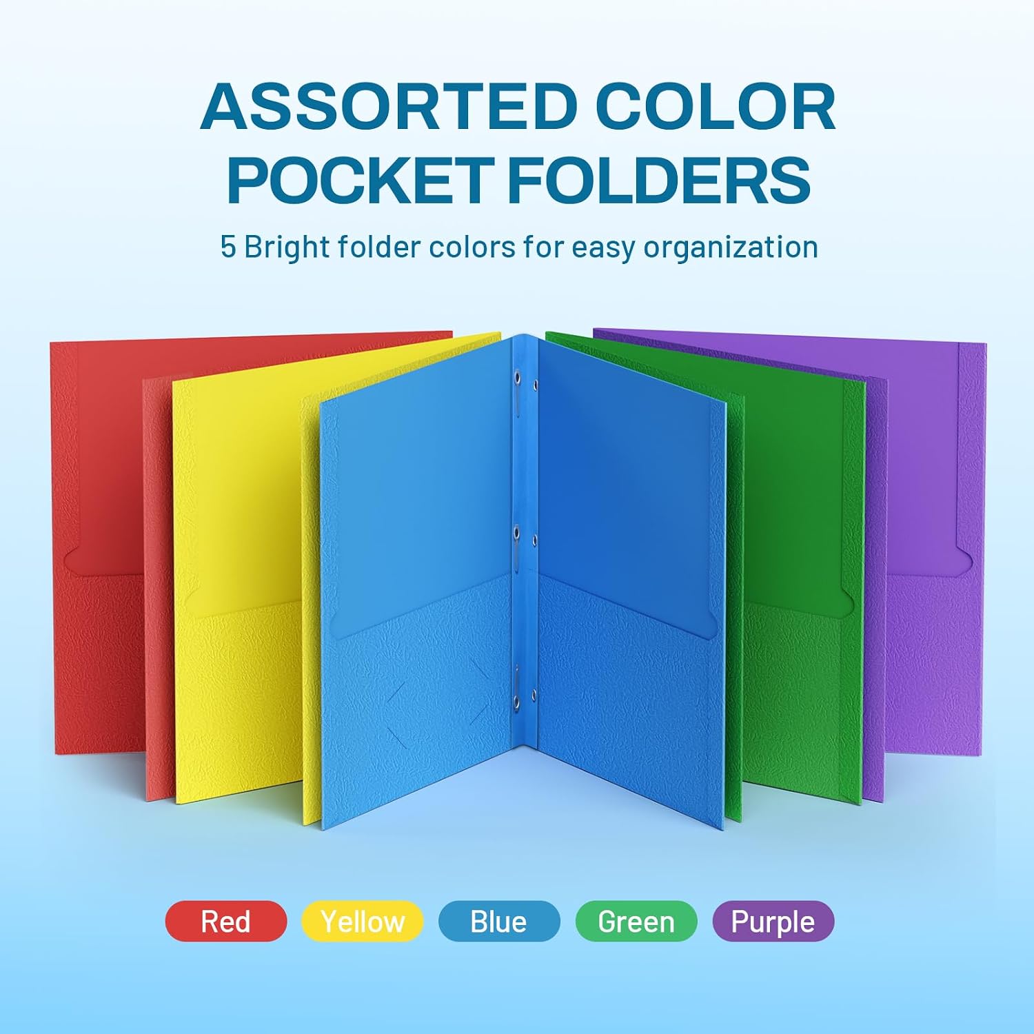 Detalle de SUNEE 2-Pocket Folders with Prongs, 25-Pack in Assorted Colors