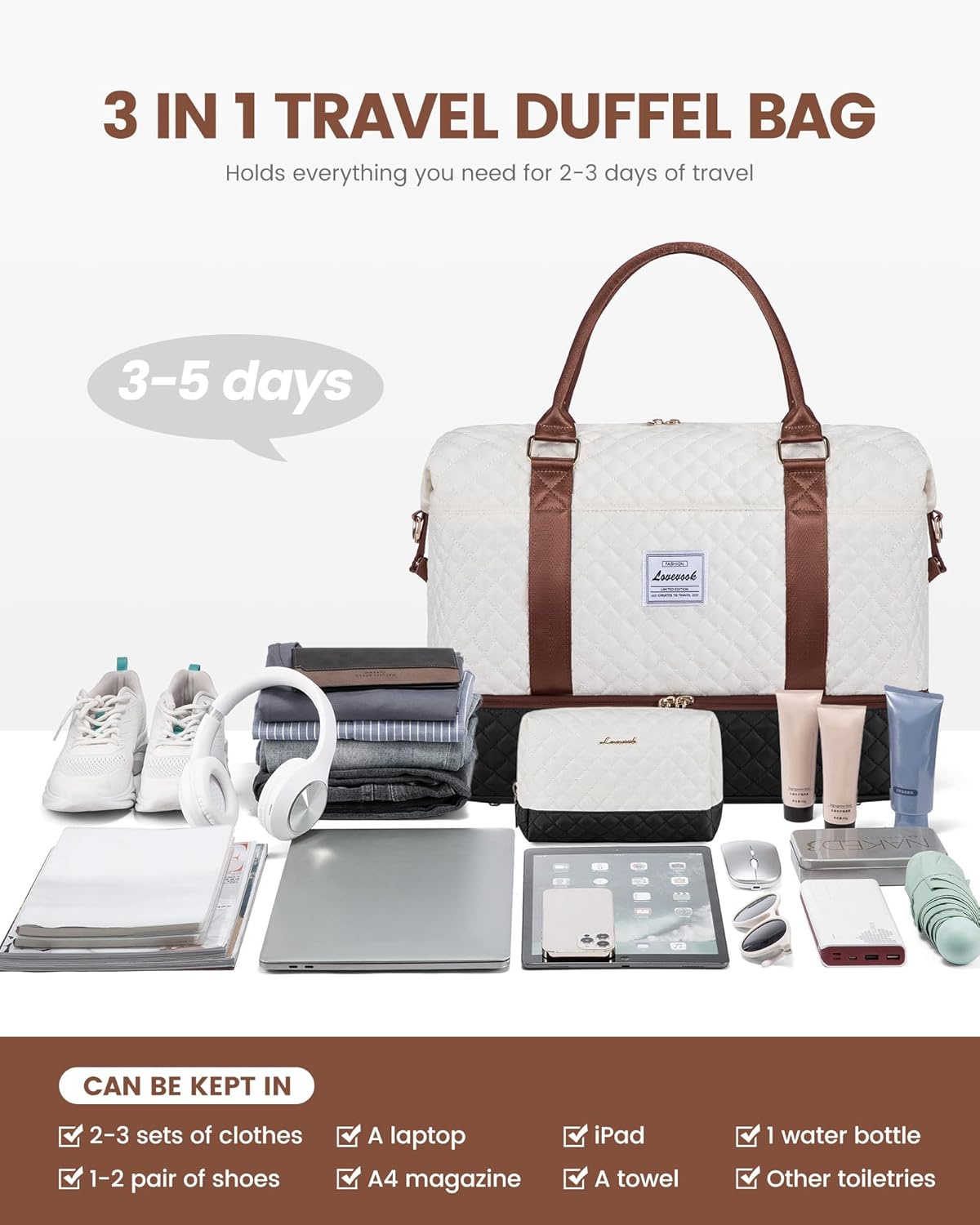 Thumbnail 6 de LOVEVOOK Travel Bag for Women: Large Carry-On Duffel with Shoe Compartment and Wash Bag