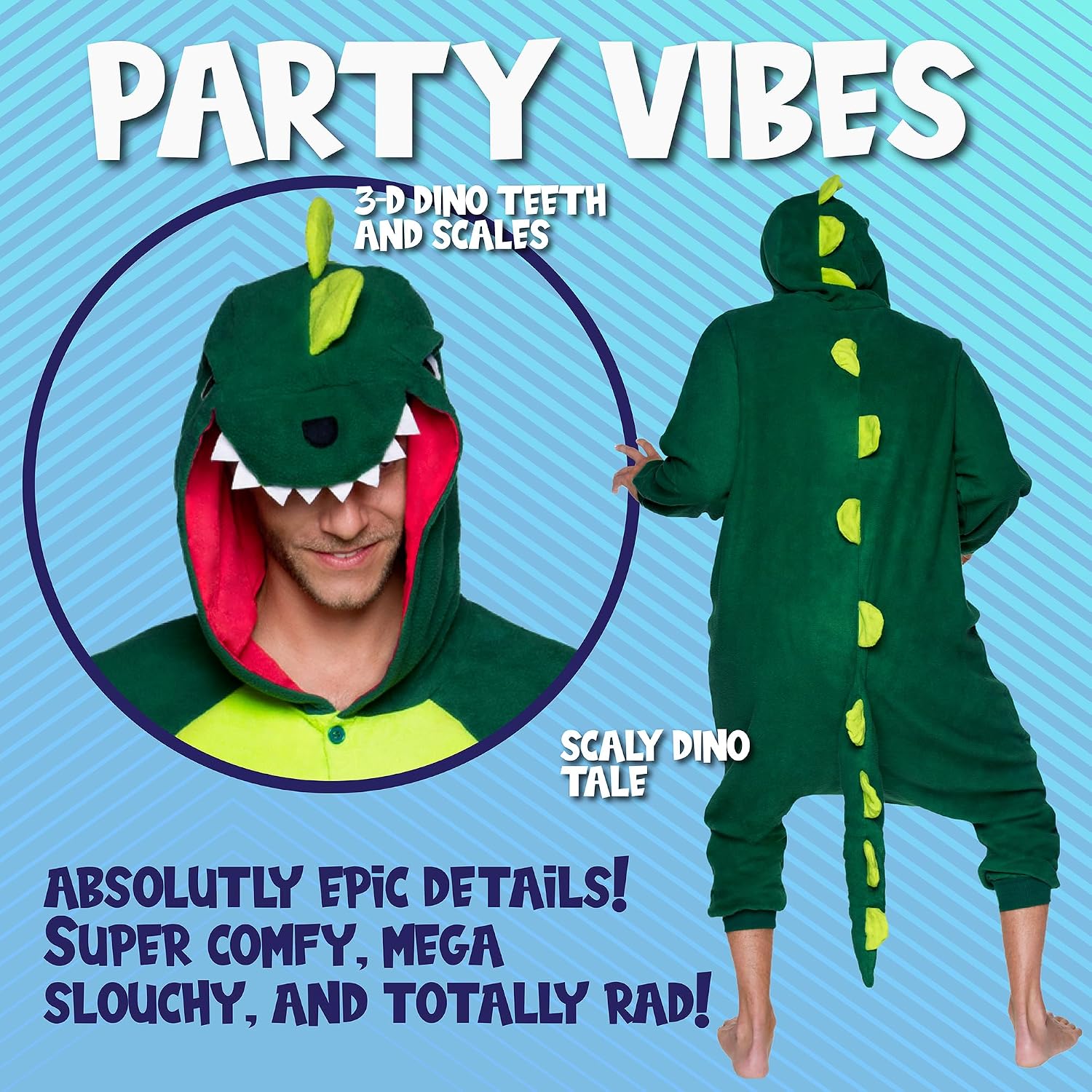 Detalle 2 de Funziez! Dinosaur Adult Onesie, Plush T-Rex Costume with Hood and Tail