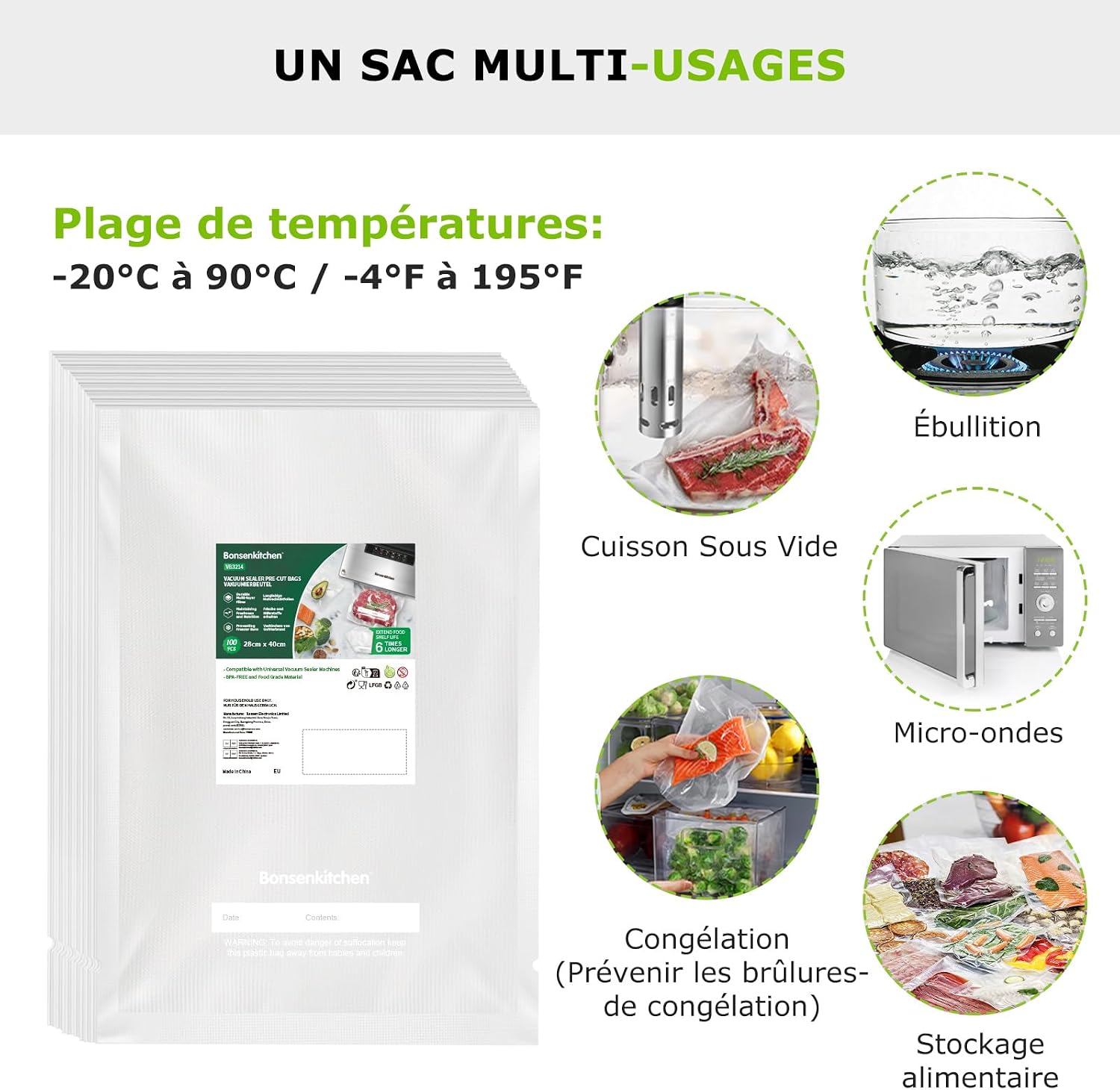 Thumbnail 2 de Bonsenkitchen Sacs sous vide 28 x 40 cm