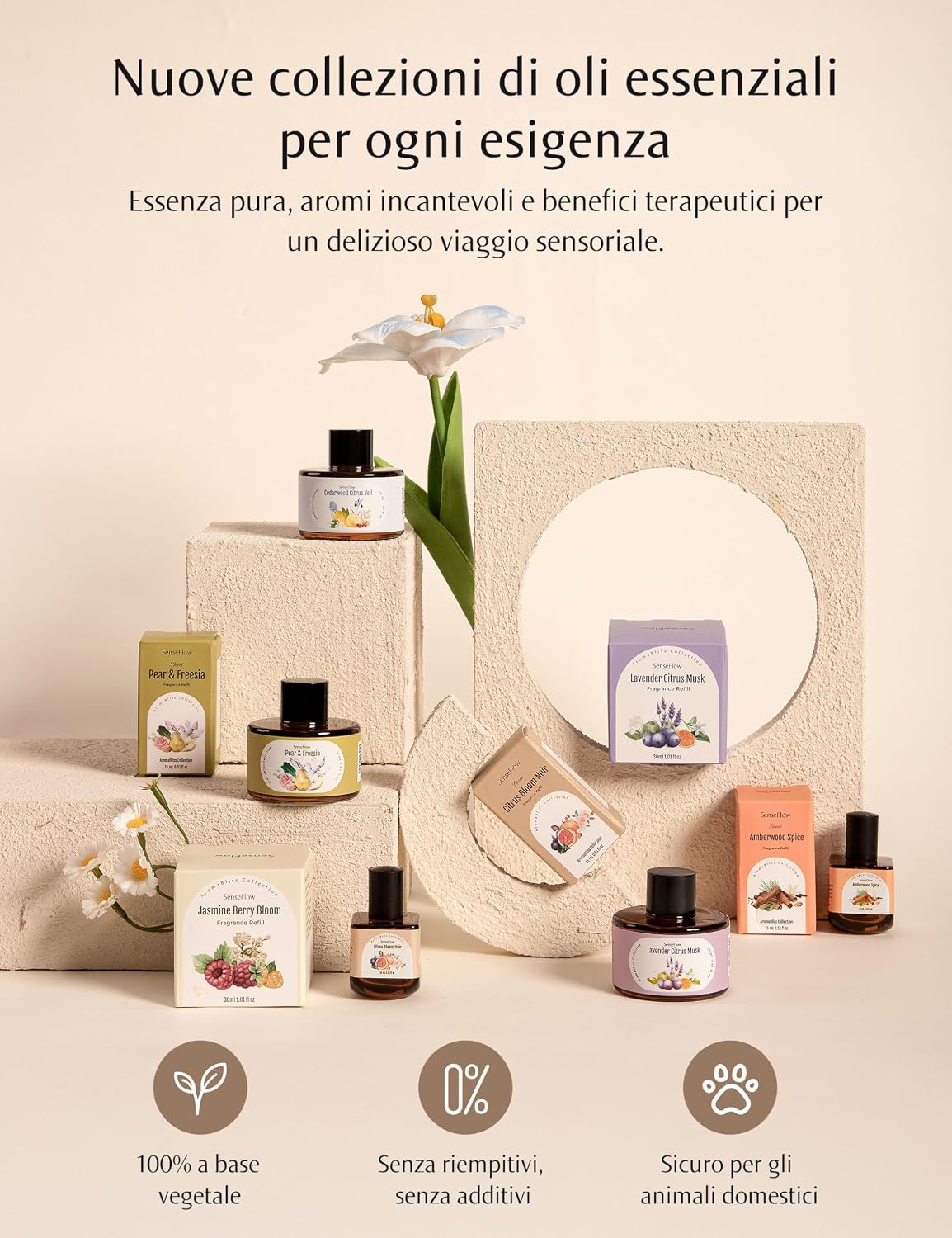 Detalle de SenseFlow Diffusore di Oli Essenziali Wi-Fi SF101S – Profuma la casa con PureMist, 93 m², aghi di pino