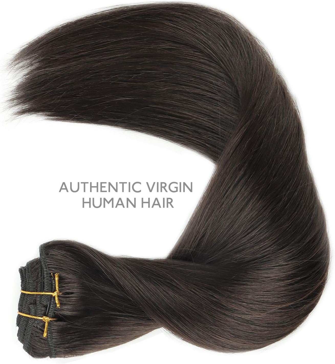 Detalle 2 de WENNALIFE Extension Capelli Veri Clip 45 cm – Remy Umani Marrone Scuro, 7 pezzi con clip