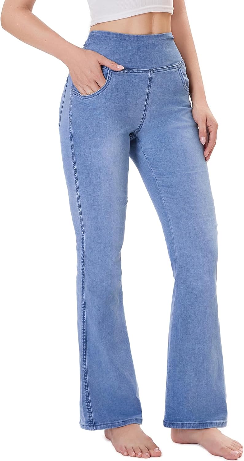 Detalle de Chasehot pull-on flare jeans for women with tummy control panel and high waist