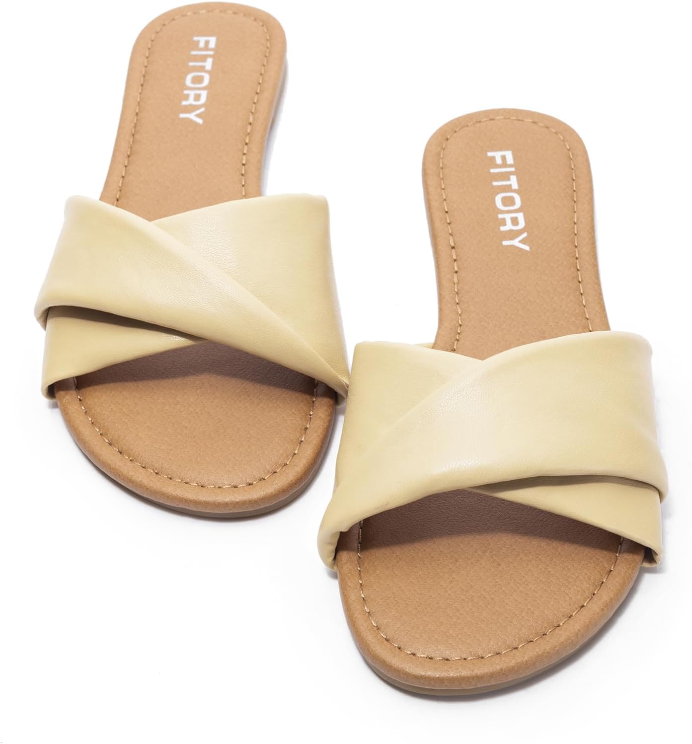 Detalle de FITORY Women's Flat Sandals Fashion Slides with Soft Leather - Summer Comfort in Size 6-11
