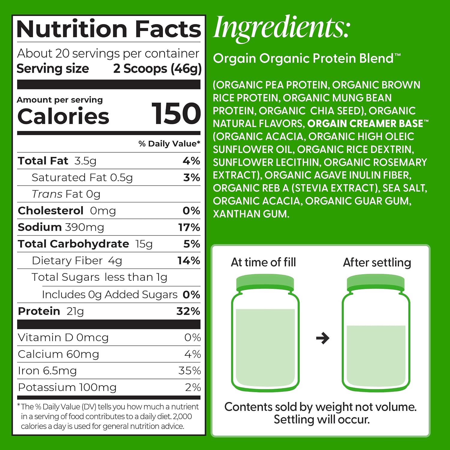 Detalle de Orgain Organic Vegan 21g Protein Powder, Vanilla Bean (2.03 lb)