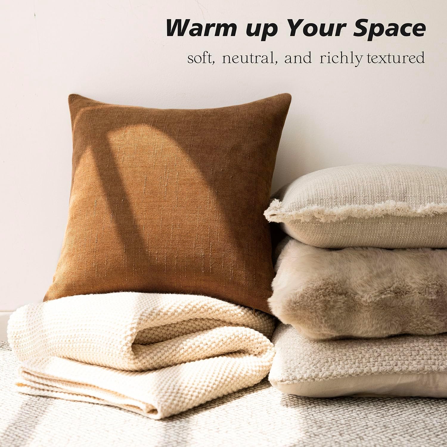Detalle de Foindtower 2-Pack Soft Textured Throw Pillow Covers 18x18 in - Bronze