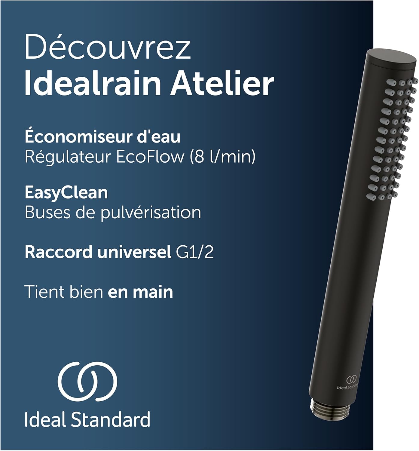 Thumbnail 1 de Ideal Standard Douchette à main Idealrain Atelier – Douchette mono-fonction, noir soie, économie d'eau