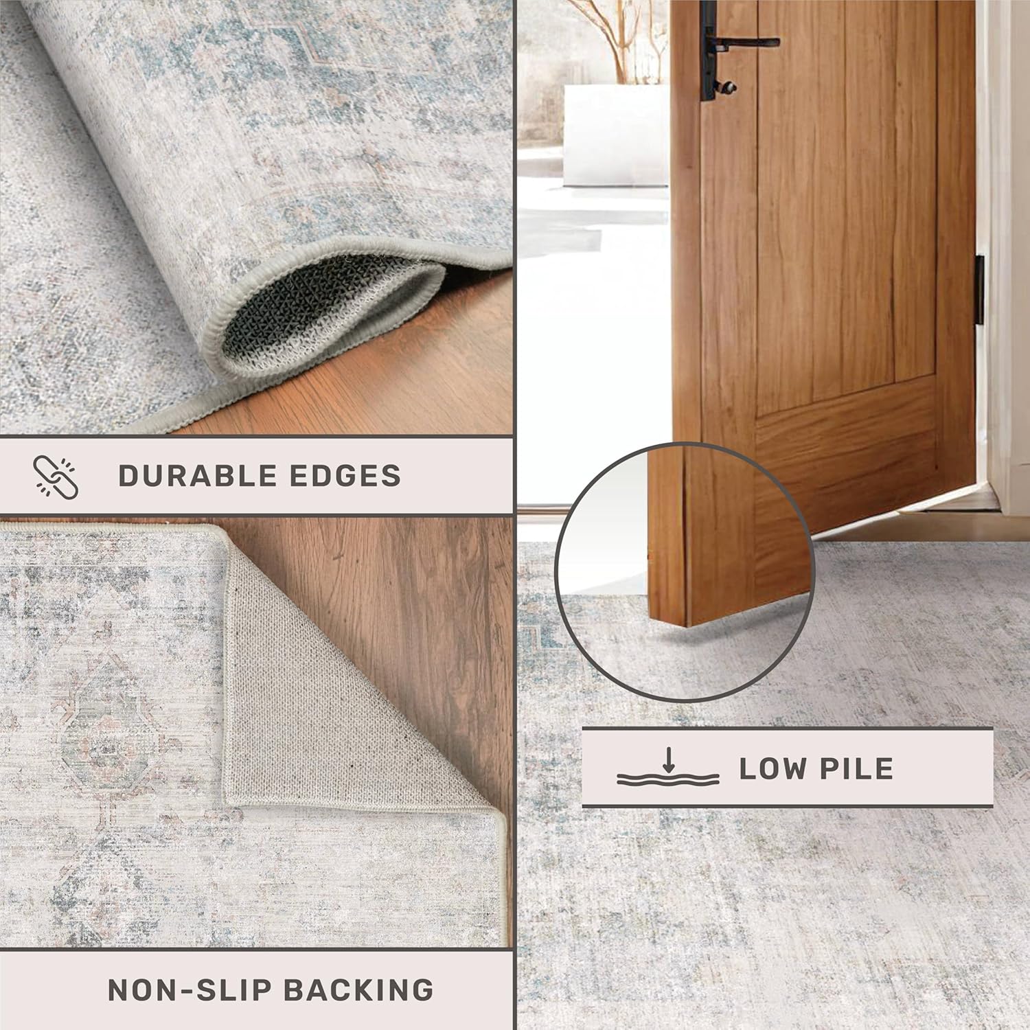 Thumbnail 4 de Hazo Haus 9x12 Washable Area Rug (Light Blue Vintage Medallion) – Non-Slip Low Pile, Stain Resistant