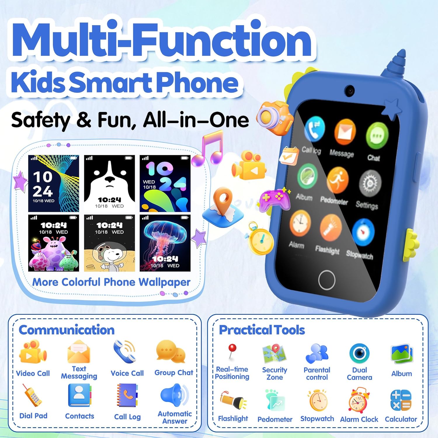 Thumbnail 1 de 4G Téléphone Portable pour Enfants avec GPS et Appels Vidéo – Bleu