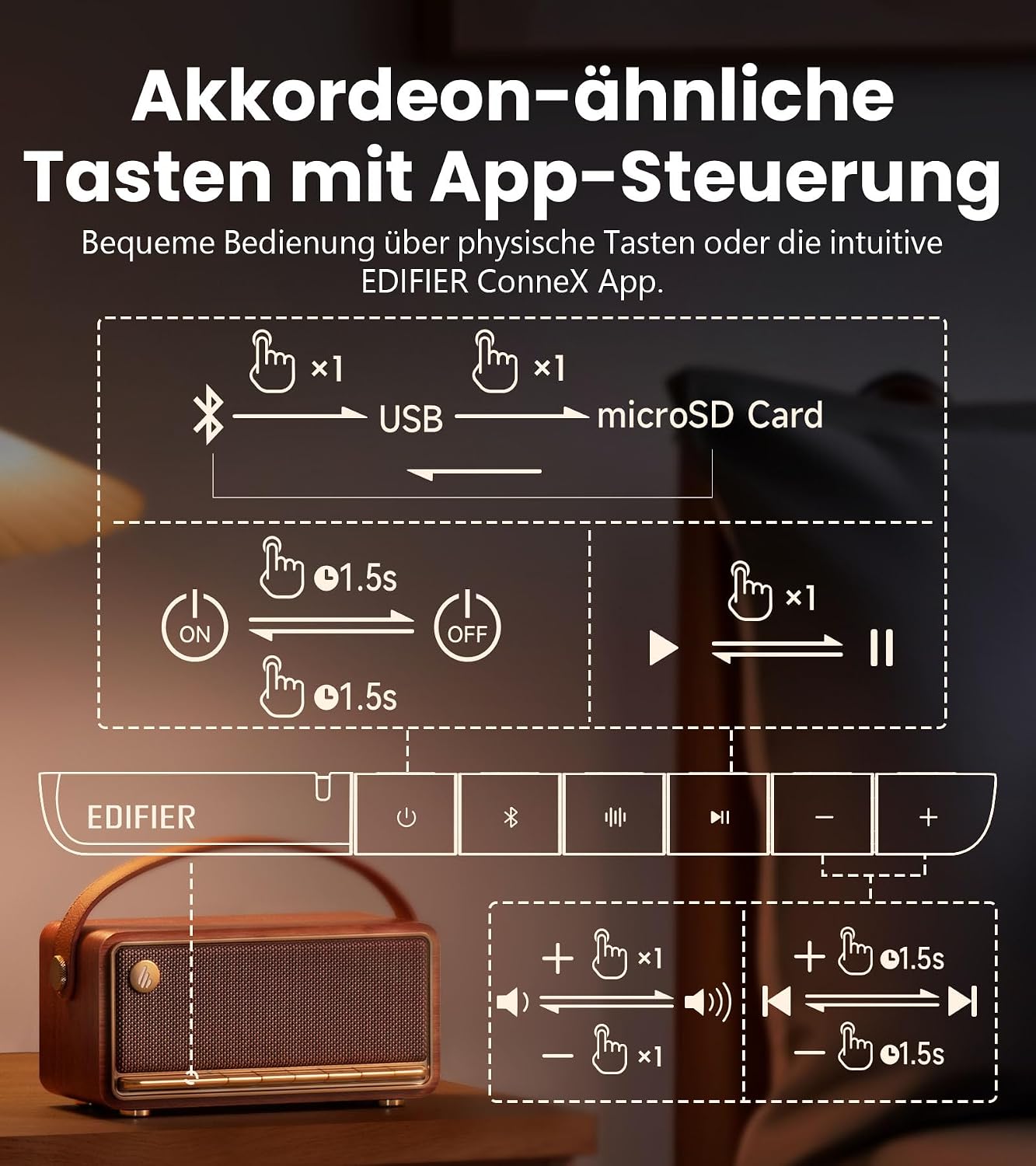 Thumbnail 6 de Edifier MP330 Tragbarer Bluetooth-Lautsprecher mit Hi-Res Audio (40 W RMS) und Dual-Stereo-Kopplung, Multipoint