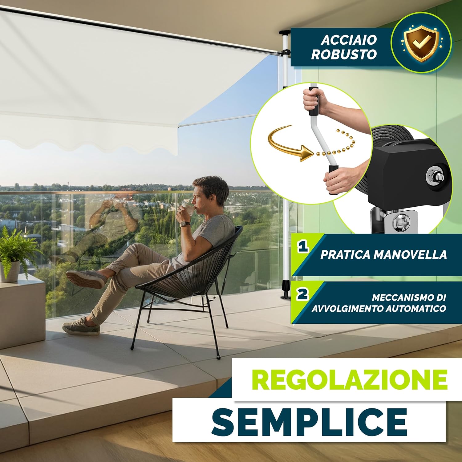 Thumbnail 4 de tillvex Tenda da sole a bracci con manovella 150 cm (senza forare) regolabile in altezza