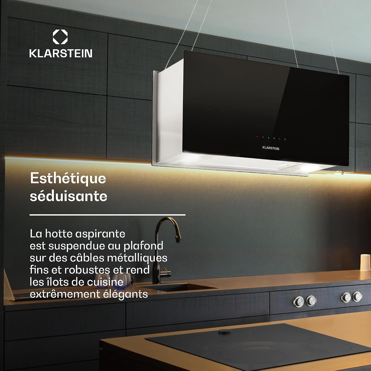 Detalle de Klarstein Kronleuchter L eilandafzuigkap met recirculatie, led en timer
