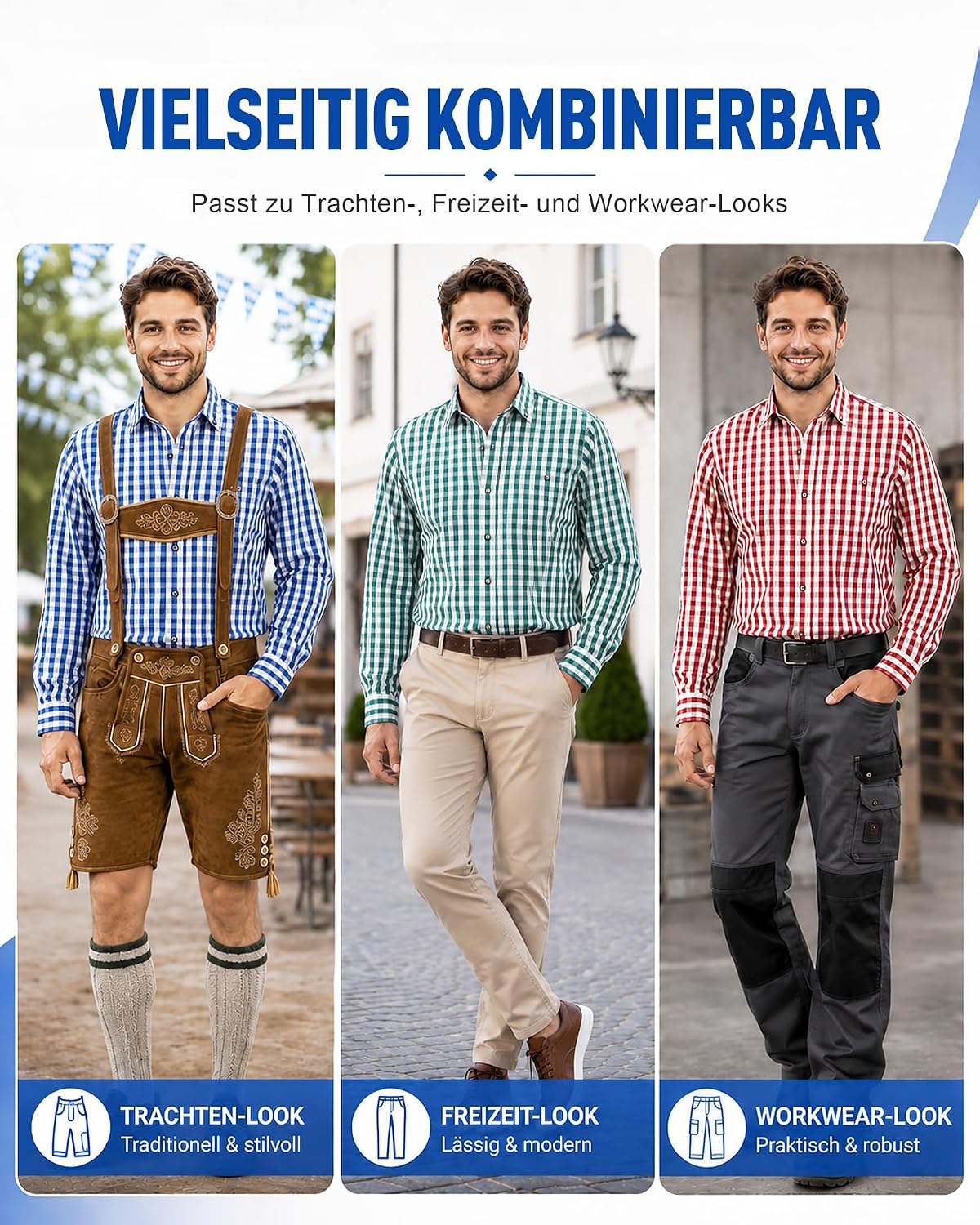 Thumbnail 6 de Effeet Trachtenhemd Herren Kariert Oktoberfest Langarm Hemd