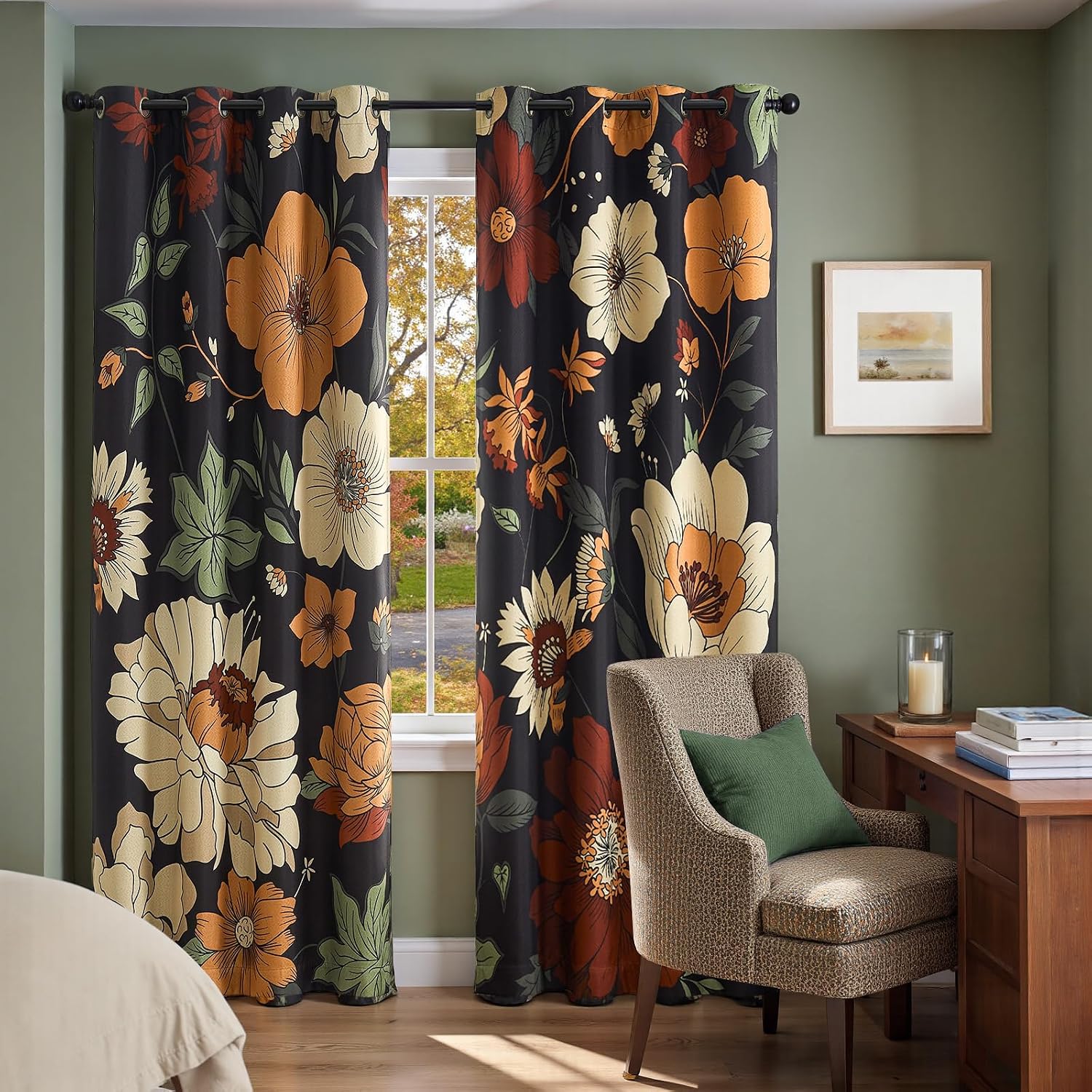 Detalle 2 de jinchan JINCHAN Curtains Floral Blackout Drapes, 80% Light Blocking, 96-Inch
