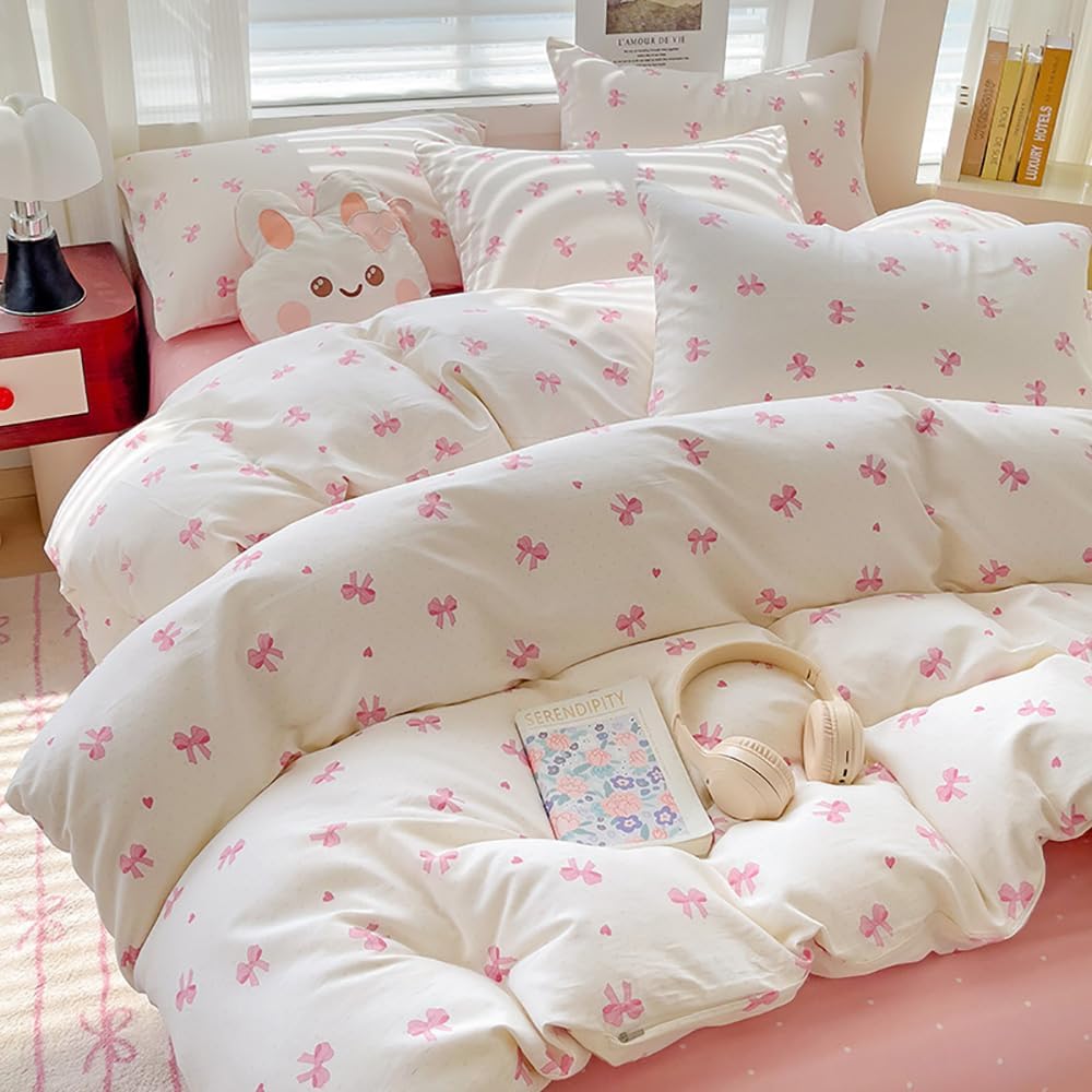 Detalle de Covebett Bettwäsche 135x200 Mädchen Weiß Rosa Schleifen
