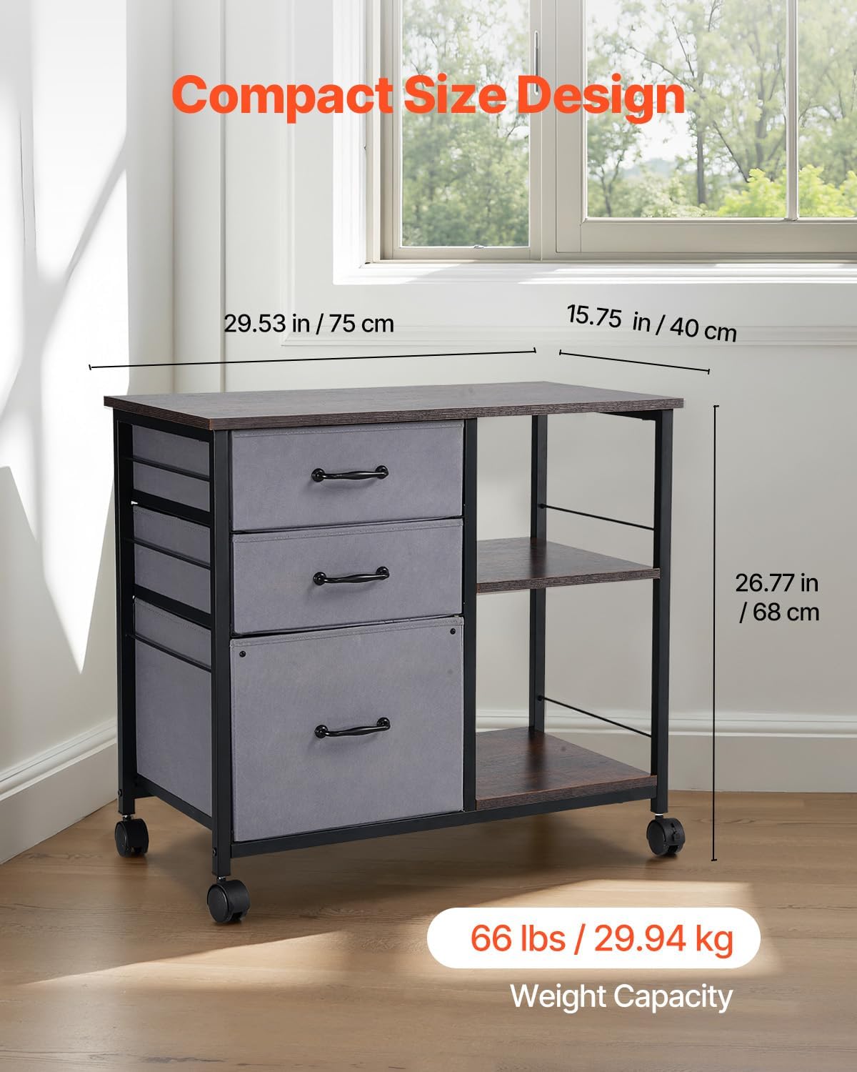 Detalle de VEVOR Mobile File Cabinet with 3 Fabric Drawers