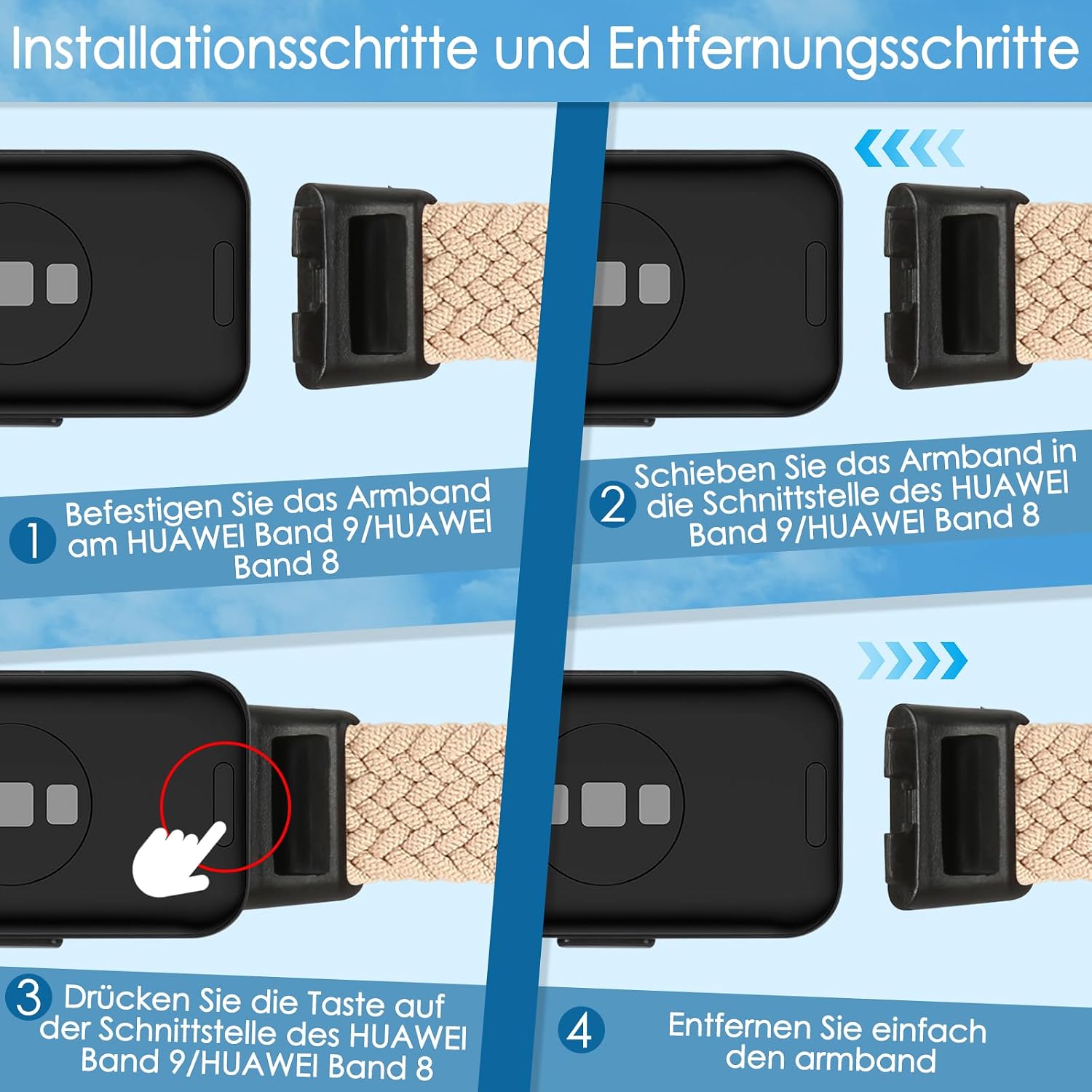 Thumbnail 4 de TumCez Geflochtenes Nylon-Armband für Huawei Band 8/9/10 – Verstellbares, Hautfreundliches Ersatzarmband