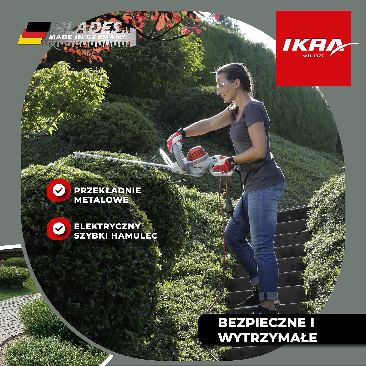 Detalle de IKRA IHS 650 – elektryczne nożyce do żywopłotu, 55 cm, 650 W, cięcie 22 mm