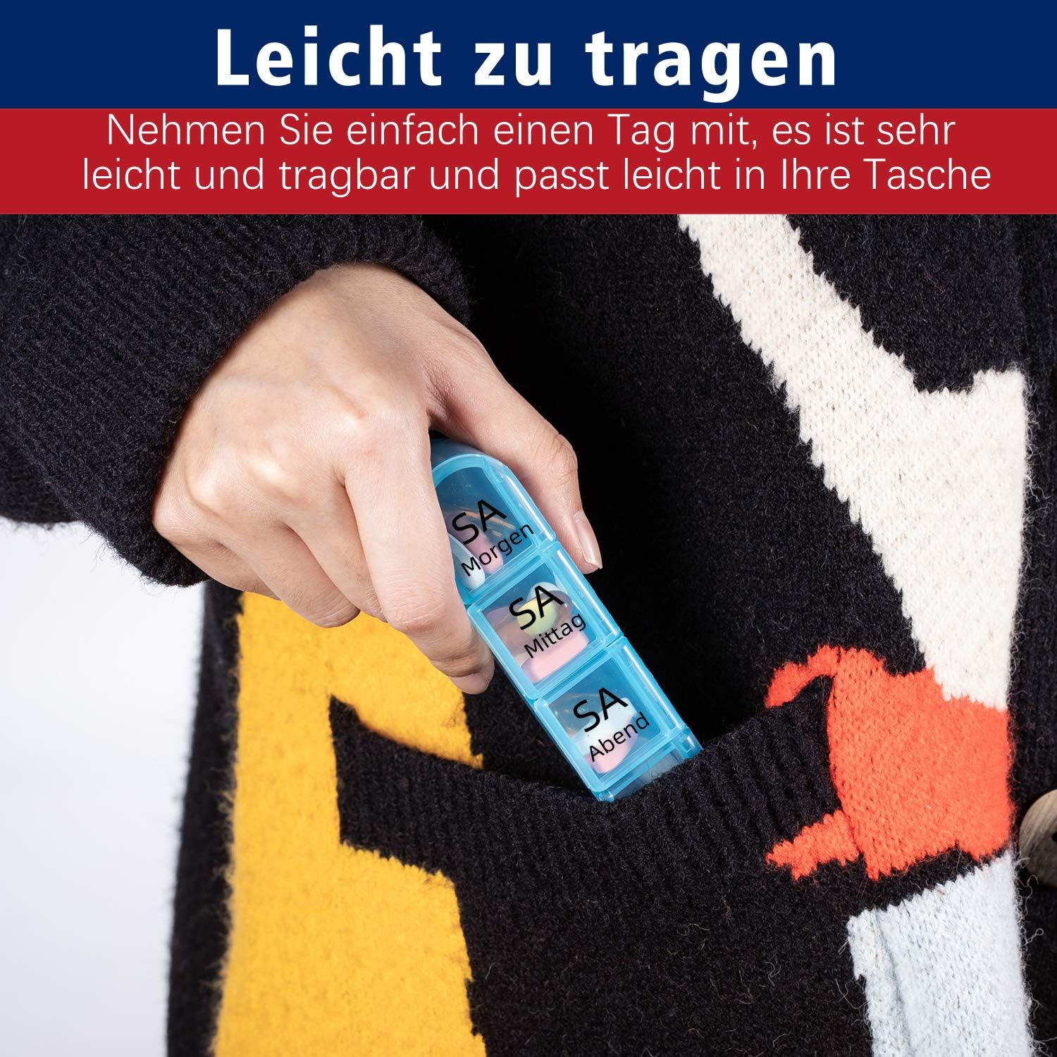 Thumbnail 4 de Doruimi 7-Tage-Tablettenbox mit 4 Fächern (morgens, mittags, abends) – blau