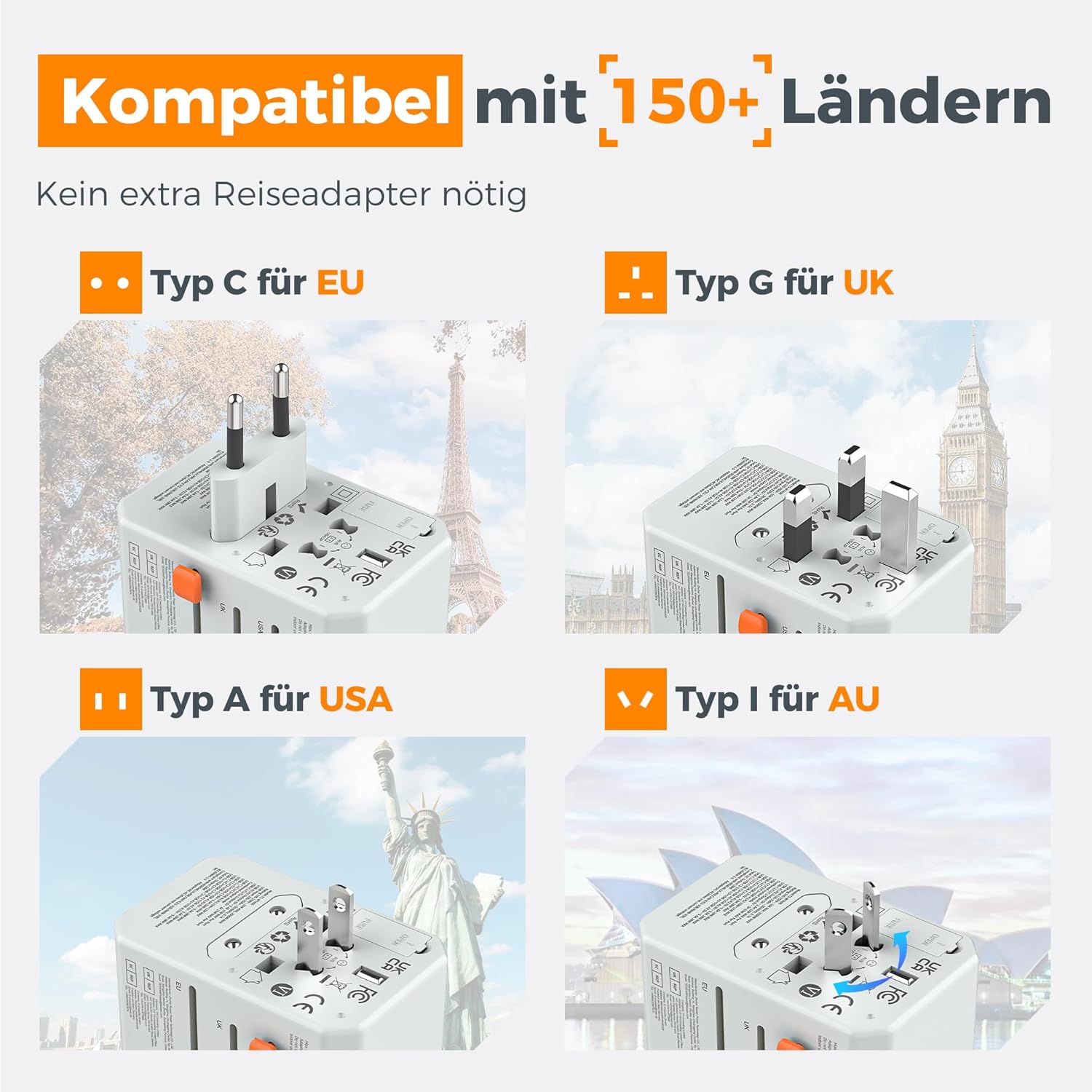 Thumbnail 1 de TESSAN Reiseadapter 2500W mit 3 USB‑C und 2 USB‑A 🔌