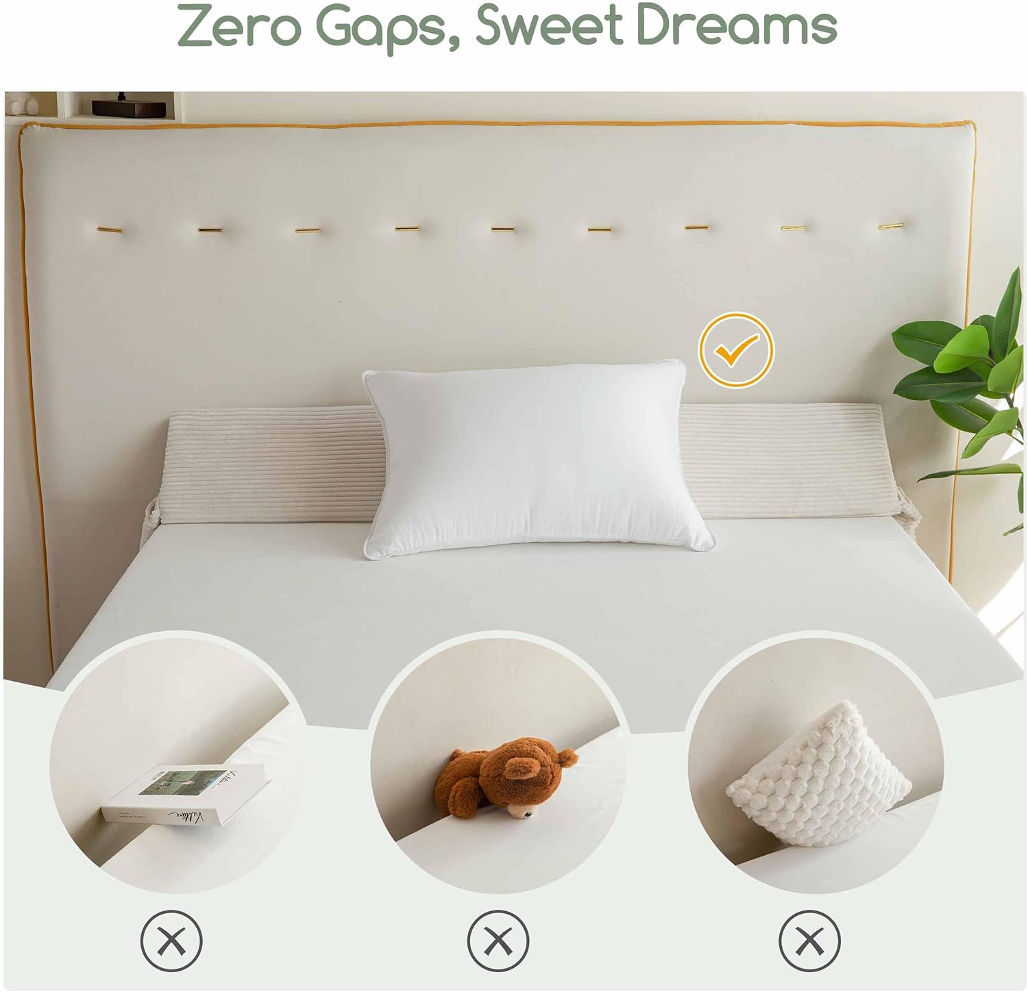 Thumbnail 5 de HIGOGOGO WP Queen Bed Wedge Pillow, Beige Corduroy Gap Filler, 60 x 11 x 9 in