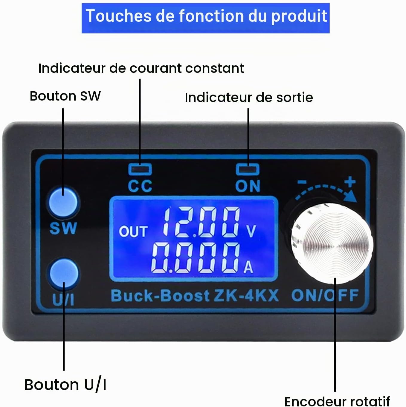 Detalle de Heemol buck-boost DC-omzetter met lcd-display, 0,5–30 V en regelbare uitgang