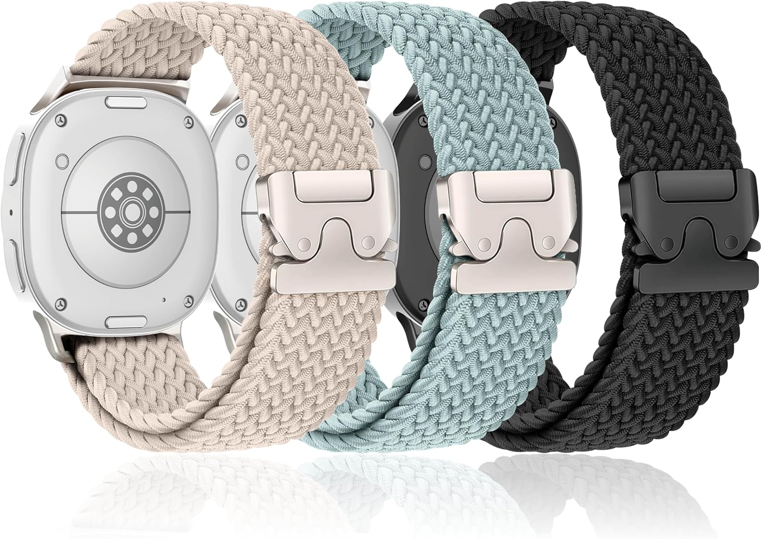 Detalle de SOLOLUP 3 Pack Braided Nylon Straps for Samsung Galaxy Watch 8/8 Classic (40mm/44mm/46mm) – One-Click, No Gap Parachute Buckle