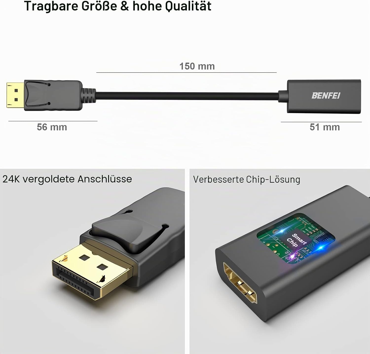 Thumbnail 5 de BENFEI 4K DisplayPort auf HDMI Adapter – 2er-Set, unidirektional von DP zu HDMI
