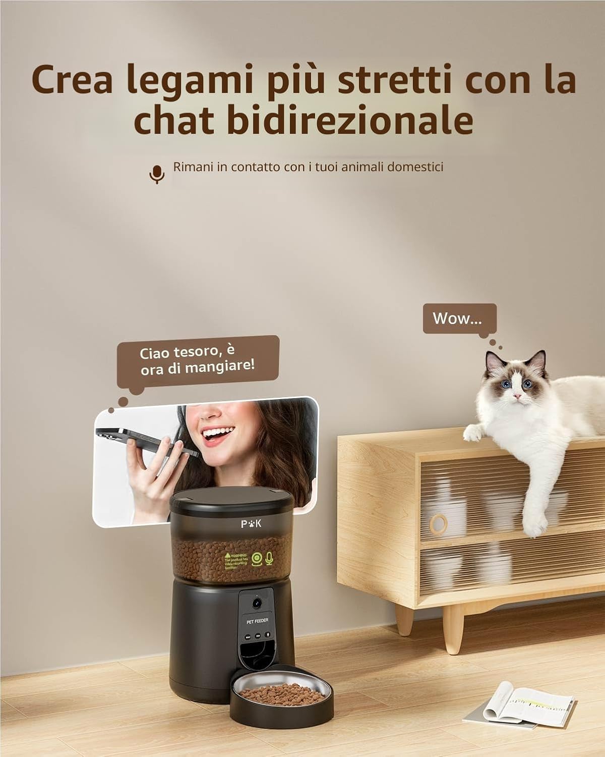 Thumbnail 4 de PUPPY KITTY Distributore Automatico Cibo Gatti con Telecamera 1080P – Controllo da App e Video 2.4G WiFi