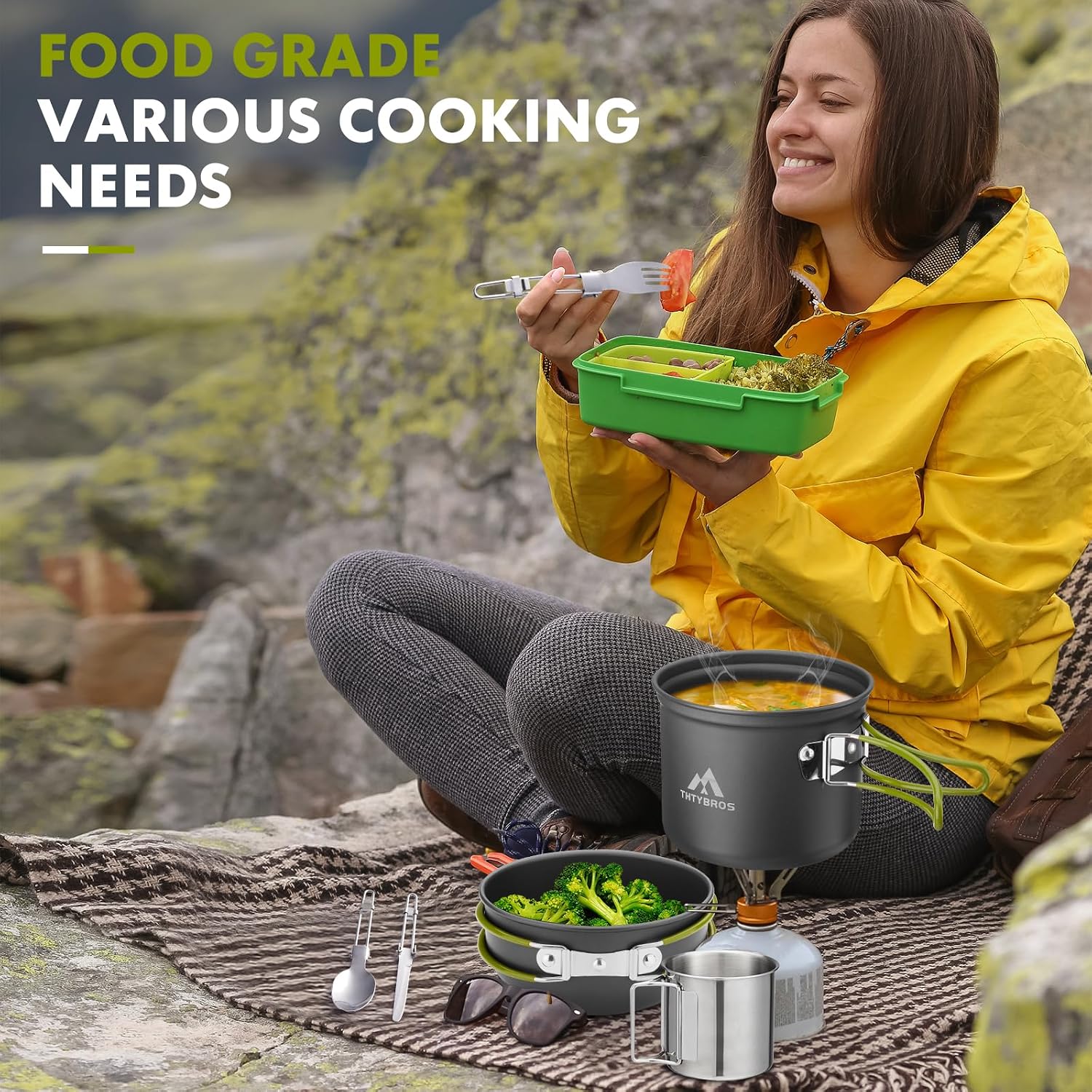 Thumbnail 6 de THTYBROS HW-SO01 Camping Cookware Set with Aluminium Pots and Foldable Handles