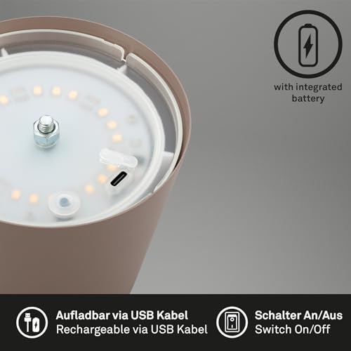 Thumbnail 6 de Briloner Lampada da tavolo LED wireless con touch, regolabile in altezza, 2,5W 200 lm, ricaricabile – sabbia umbаra