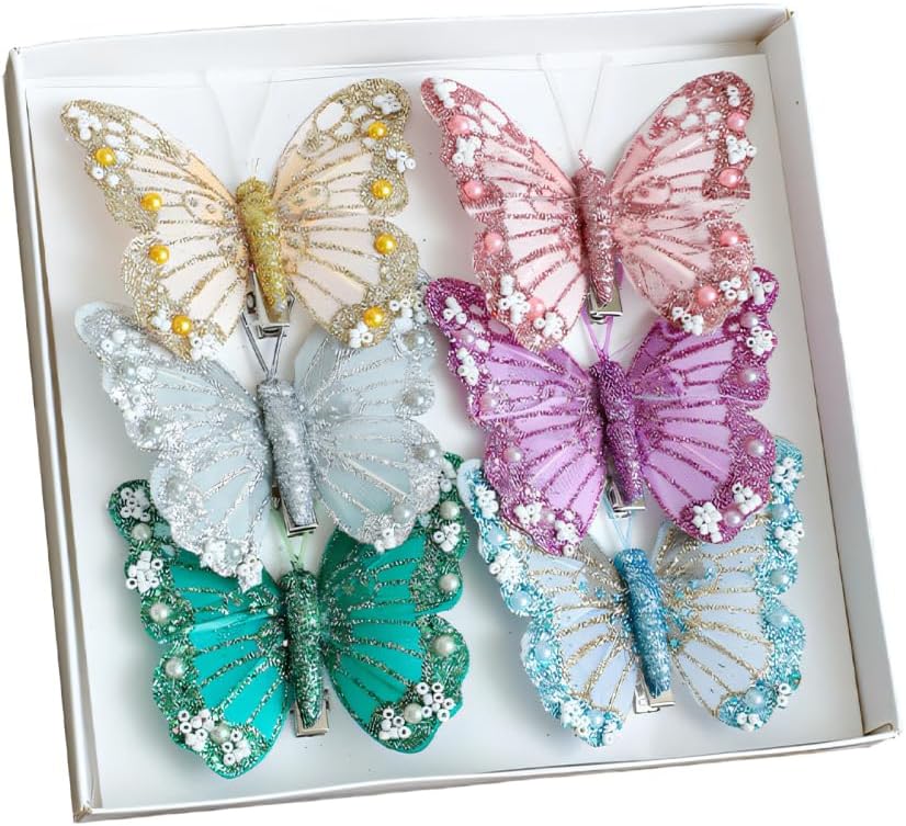 Detalle de Wedding Butterfly Ornaments (3/6-pack): Glittery Clips for DIY Decor