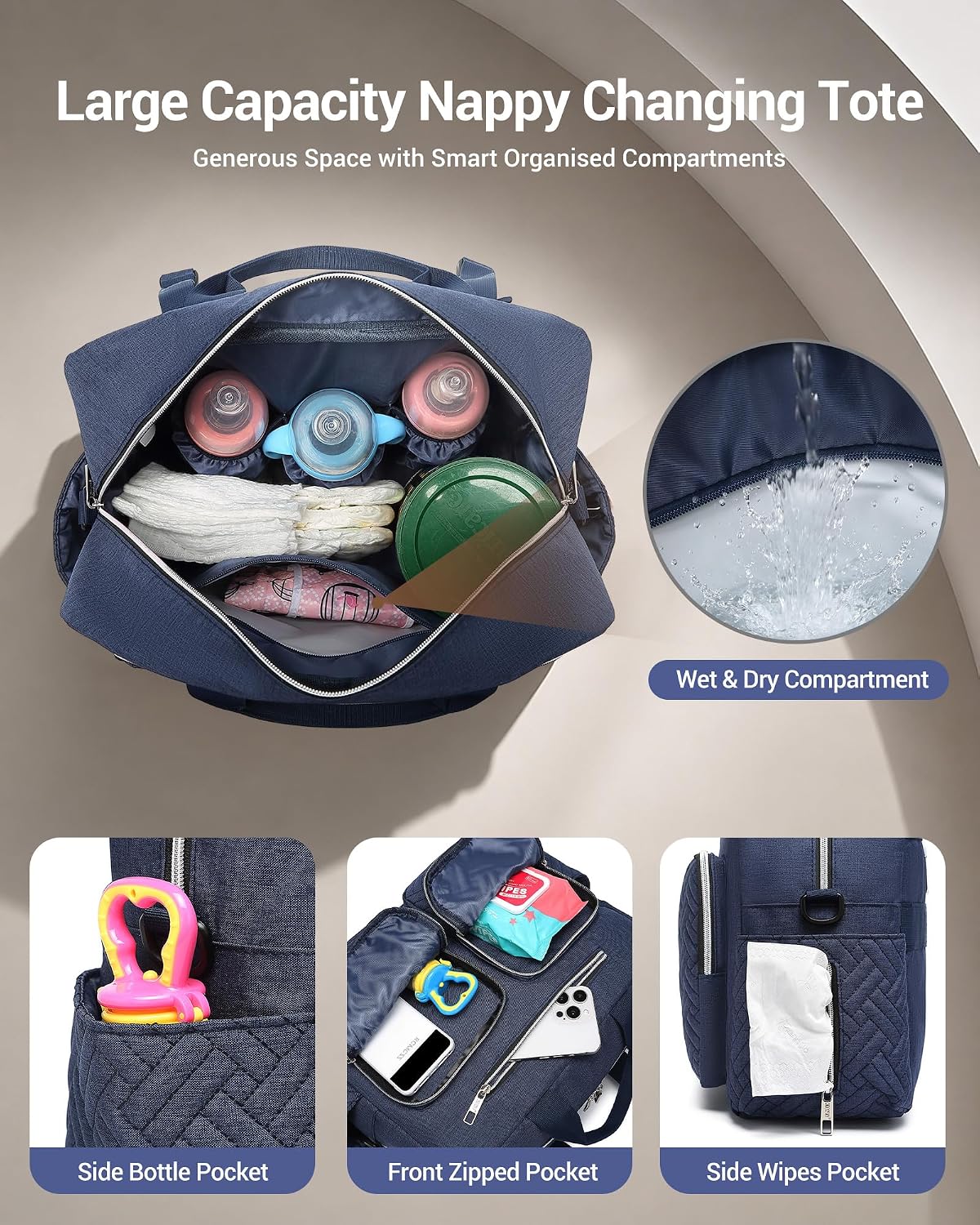 Thumbnail 2 de Kono Baby Changing Bag: Multifunction Nappy Bag with Portable Changing Mat