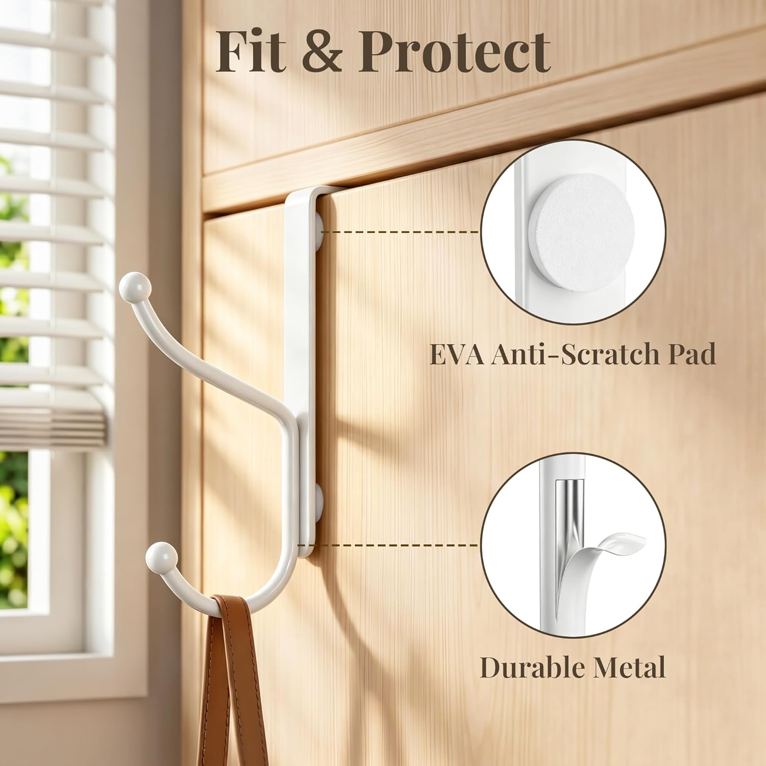 Thumbnail 3 de niffgaff Over Door Hook 2-Pack (Heavy Duty, No-Drilling), for Interior Doors up to 1.4 Inches Thick – White