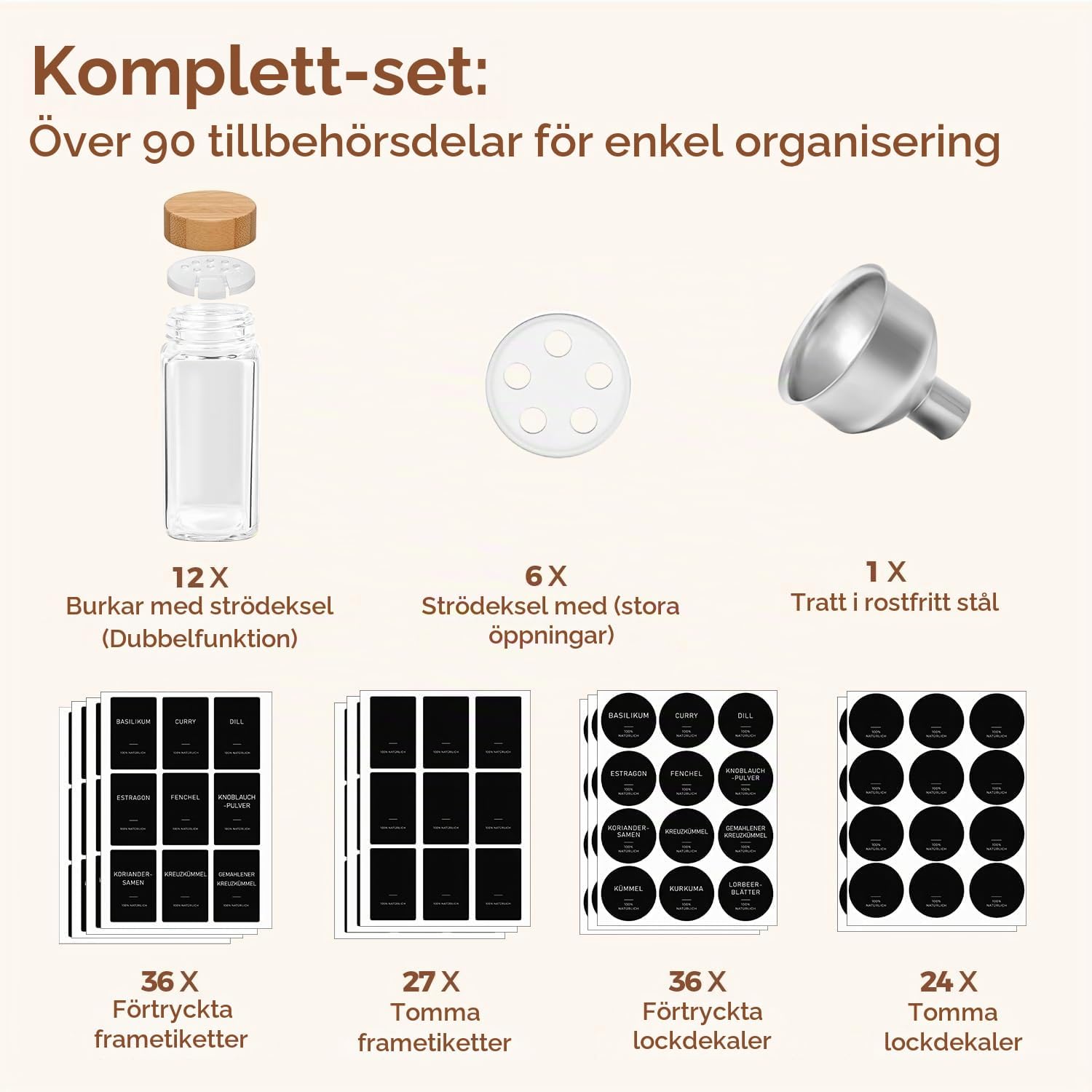Detalle 1 de ComSaf kryddburkar i glas, 120 ml, 12-pack med bambulock