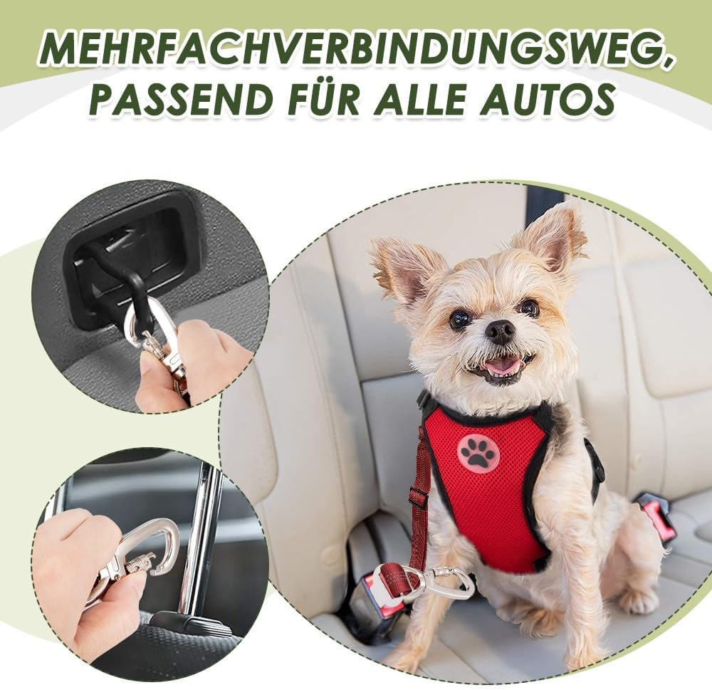 Detalle de SlowTon Hundegeschirr mit Sicherheitsgurt für Auto – atmungsaktives 2-in-1 Gurt-System in Rot (S)