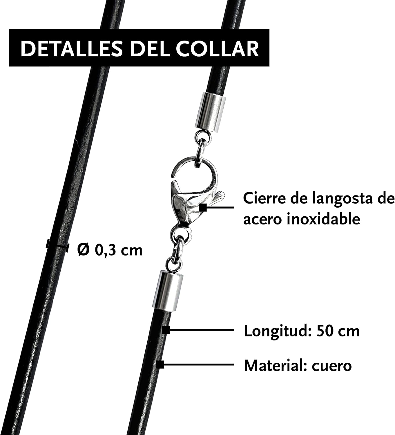 Detalle 2 de DonDon collar de cuero 50 cm con martillo de Thor