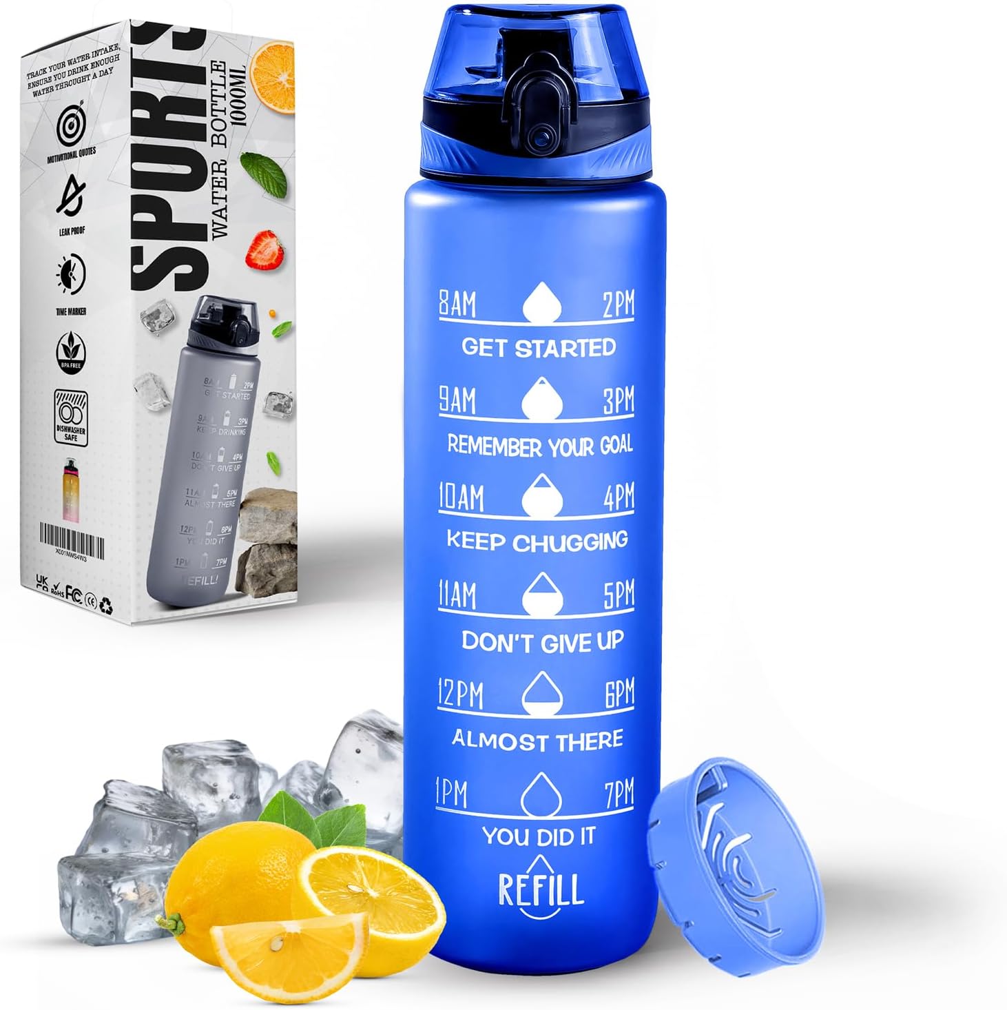 Thumbnail 6 de Roe Tenpo 1L Water Bottle – BPA-Free, Leak-Proof with Time Markings (Pink) for Running, Gym and Outdoors